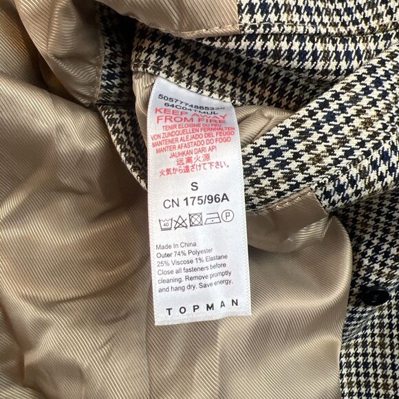Topman Checkered Trench Coat Jacket Sz S Double Breasted Plaid Houndstooth $250 - Picture 11 of 12